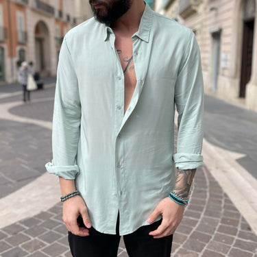 Camicia slim in viscosa verde acqua - FLAG STORE